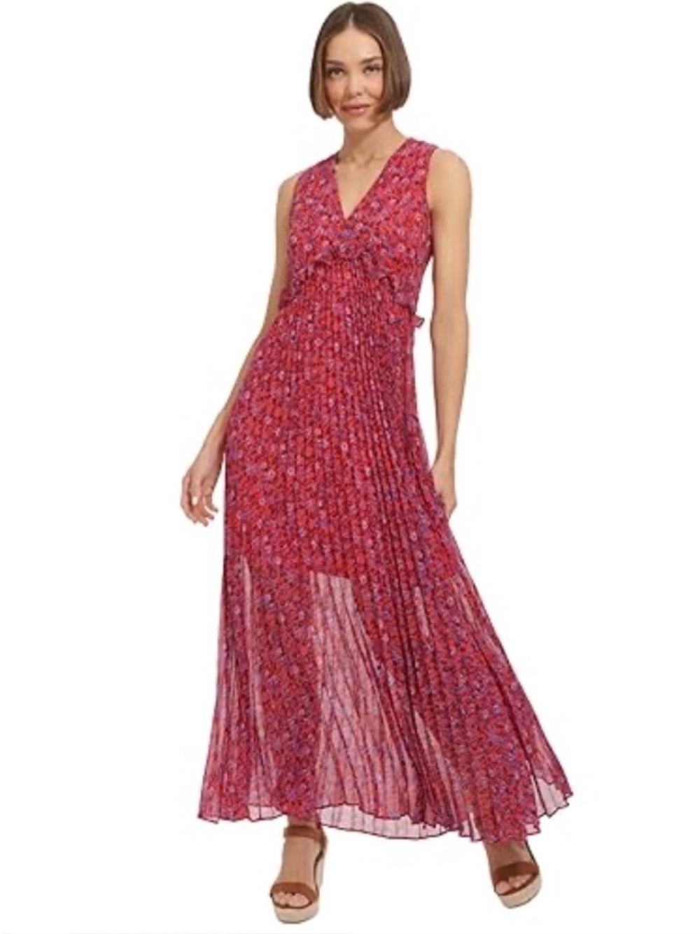 Tommy Hilfiger Red Floral Chiffon Maxidress Large